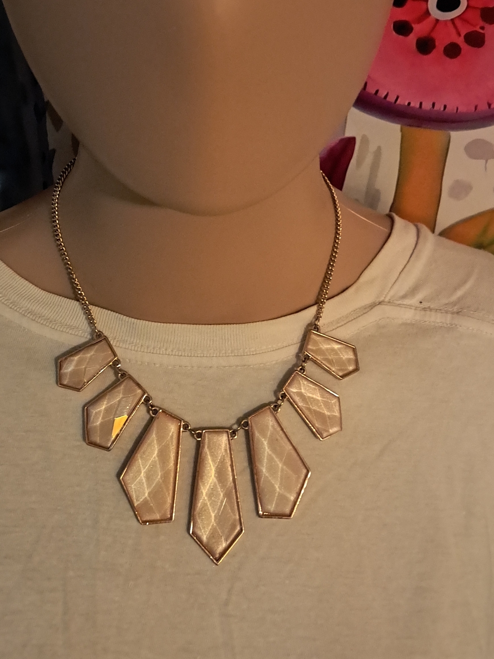 Icing Gold-Tone Necklace with Cream Faceted Panels